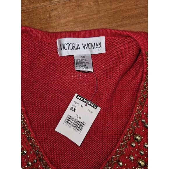 NWT Vintage Victoria Women’s Size 3XL Sweater Beading Knit Red Holiday - Picture 7 of 11
